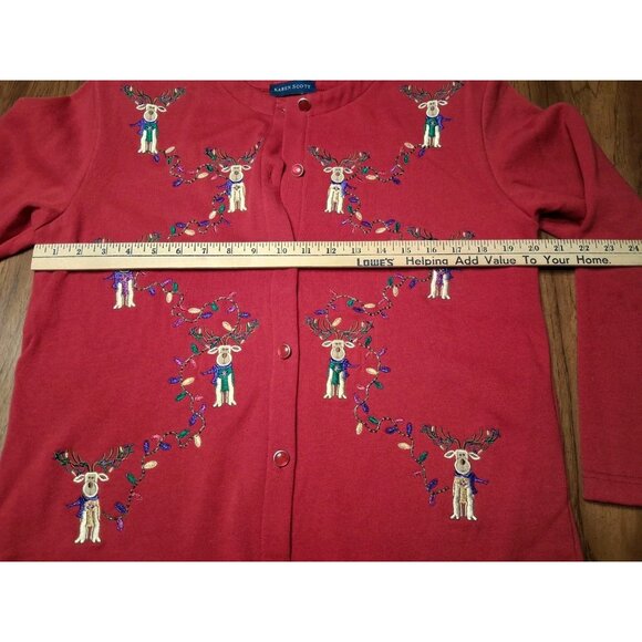 Karen Scott Christmas Cardigan Embroidered Sweatshirt w/Reindeer & Lights S - Picture 8 of 10
